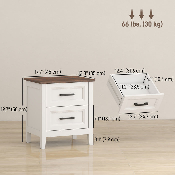 Ensemble de Tables de Chevet HOMCOM Style Ferme, Lot de 2 avec 2 Tiroirs, Blanc