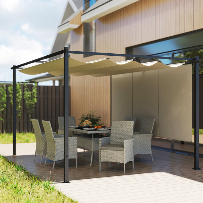 Outsunny Pergola Retractable 10' X 12' Avec Store Enrouleur, Beige