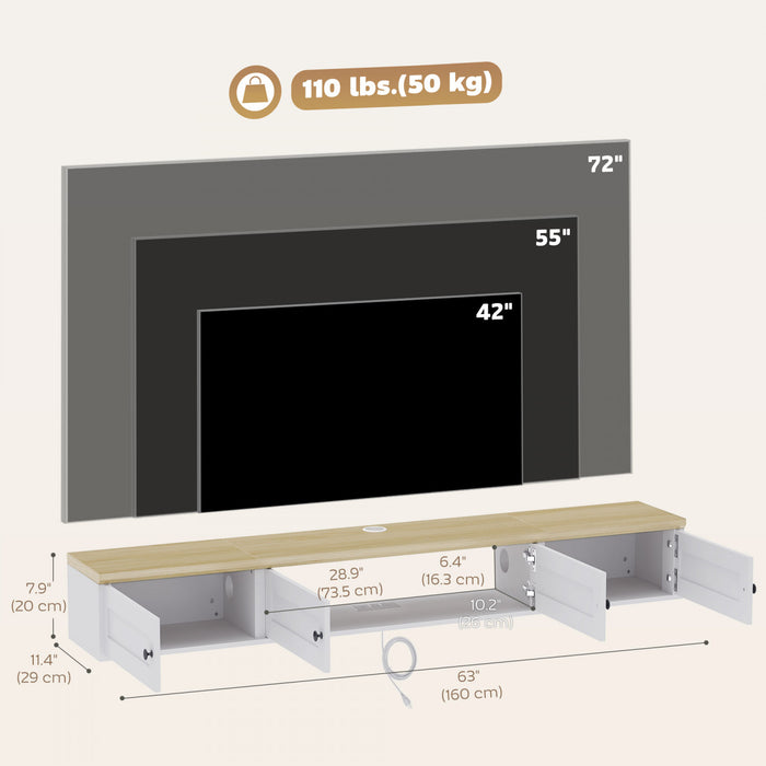 HOMCOM Meuble TV suspendu pour TV jusqu'a 72 pouces, console multimedia murale