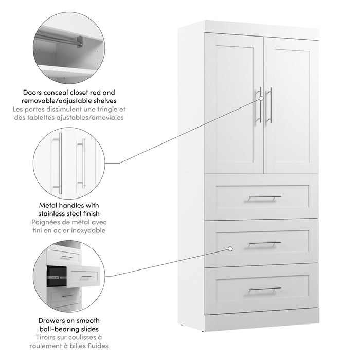 Garde-robe Pur de Bestar de 36 po (L) avec tiroirs - blanche