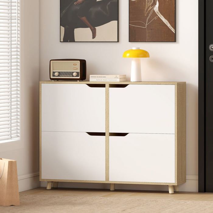 HOMCOM Armoire a Chaussures avec 4 Tiroirs Basculants, Bois Naturel