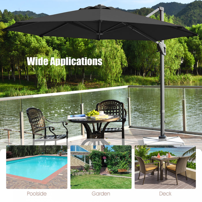 Costway Parasol deporte 11ft pour terrasse a rotation cantilever, aluminium, inclinable, base croisee, gris