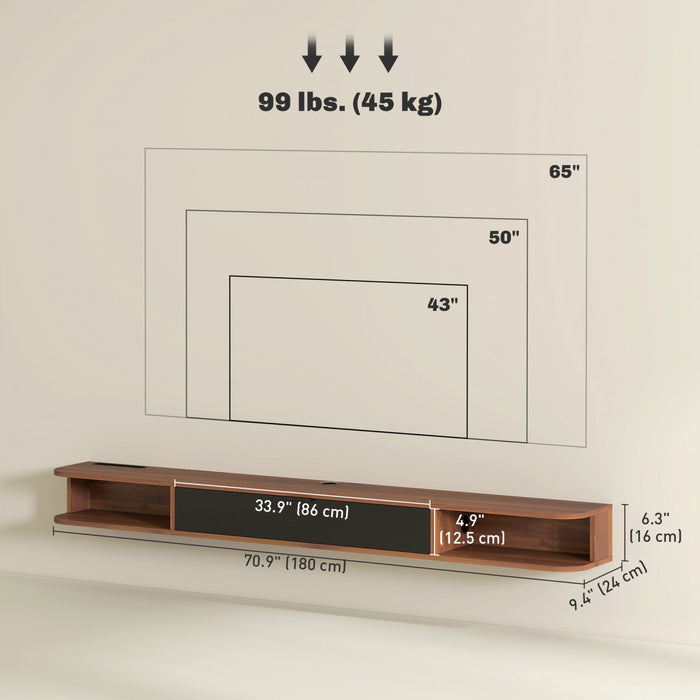 HOMCOM Meuble TV mural flottant 71\", noyer
