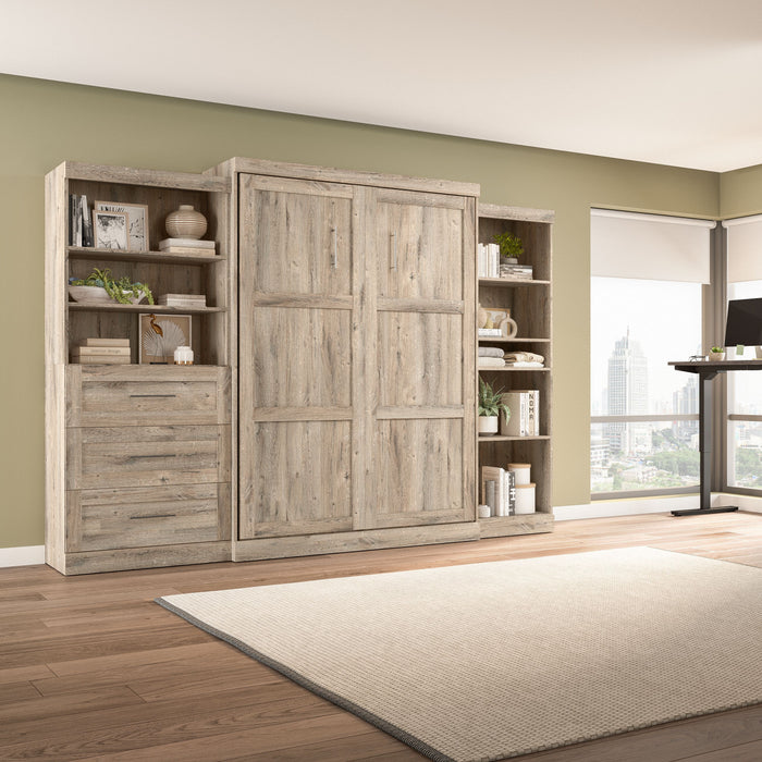 Grand lit escamotable mural Pur de Bestar de 126 po avec tablettes et tiroirs