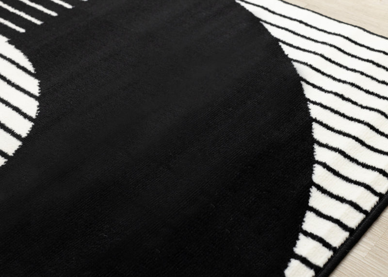 Florence rayures noires et blanches et cercles creux, design moderne, 7'6\" x 9'6\"