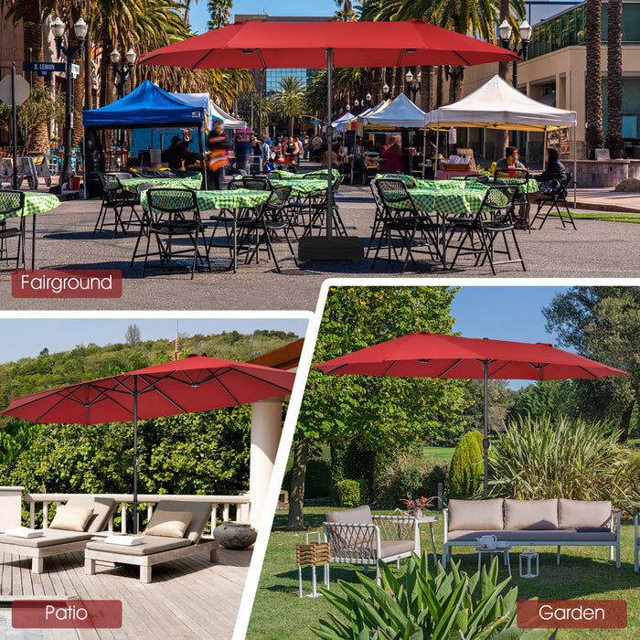 Costway Parasol double face jumeau 15FT pour terrasse avec manivelle et base de marche vin