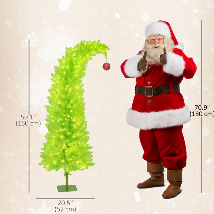 HOMCOM Sapin de Noel artificiel pre-eclaire 152,5 cm, cime courbee, vert