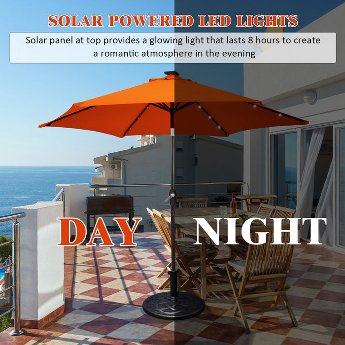 Costway Parasol de marche solaire LED de 9 pieds avec reglage d'inclinaison et manivelle, orange