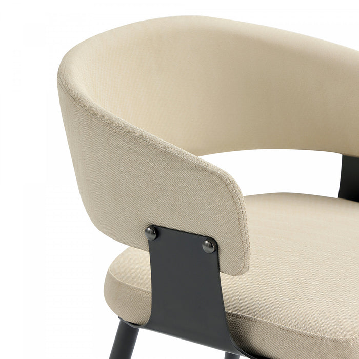 Chaise de salle a manger moderne Luce en cuir vegetalien texture et metal, sable - Lot de 4