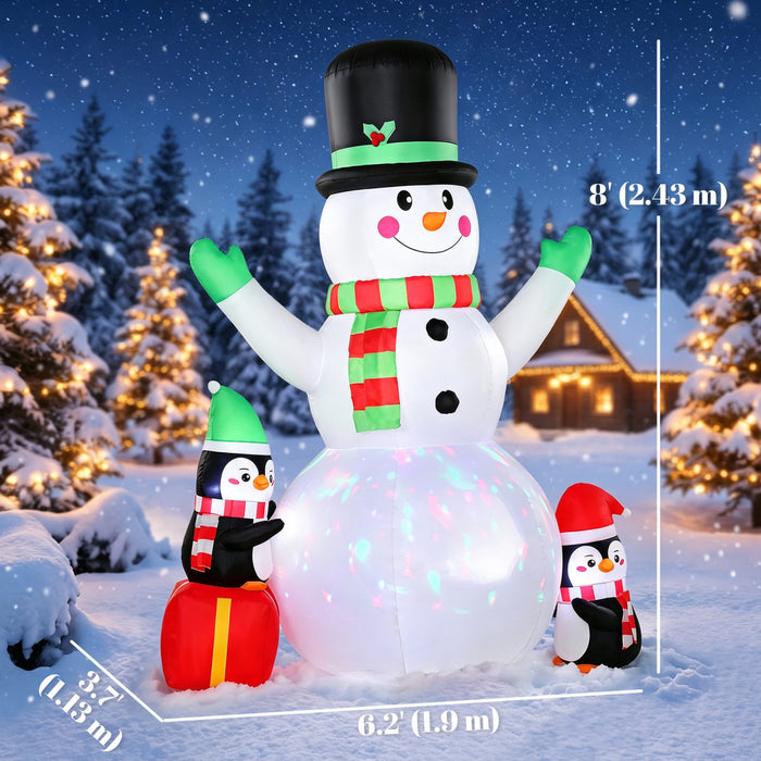 Outsunny bonhomme de neige gonflable de Noel 2,43 m, decoration exterieure avec LED