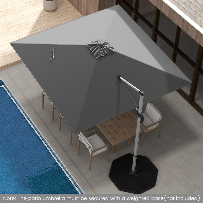 Costway Parasol d'exterieur a bras articule 10 pieds en aluminium suspendu deporte, avec rotation a 360° Gris