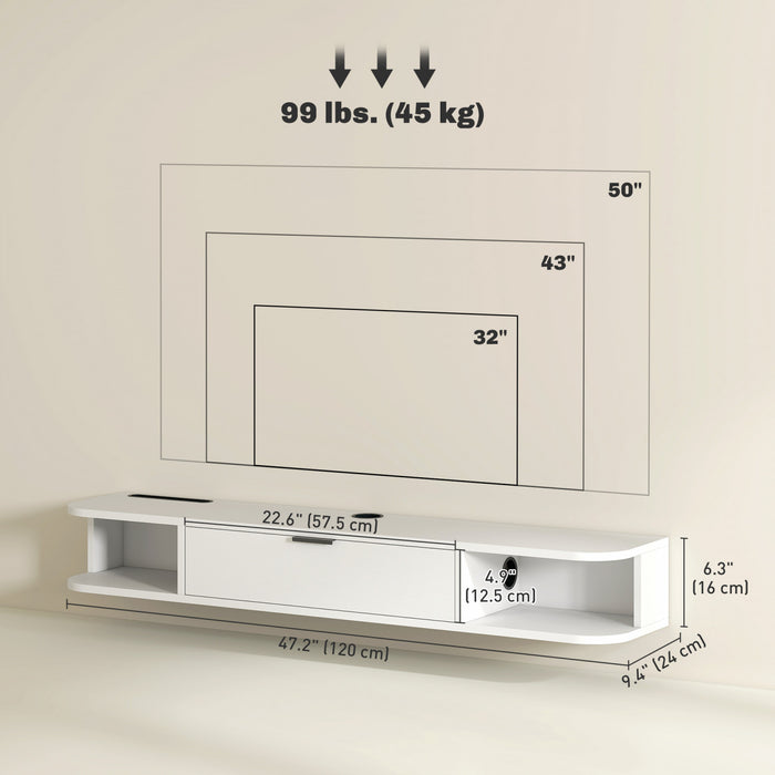 HOMCOM Meuble TV mural flottant 47\", blanc