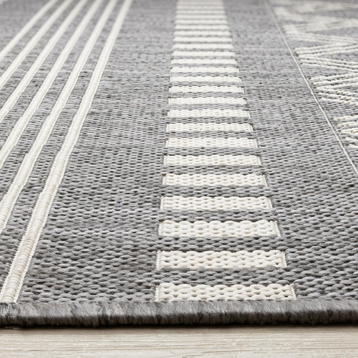 Tapis Jackson gris blanc a motifs en rangees, 6'7\" x 9'6\"