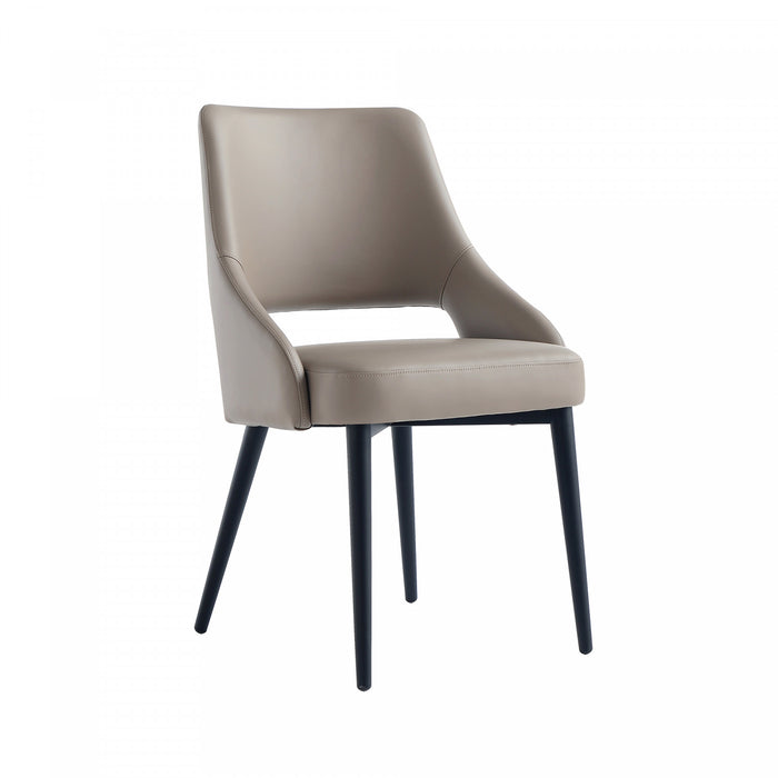 Chaise de salle a manger moderne Tremont en cuir vegetalien et metal, taupe - Lot de 2