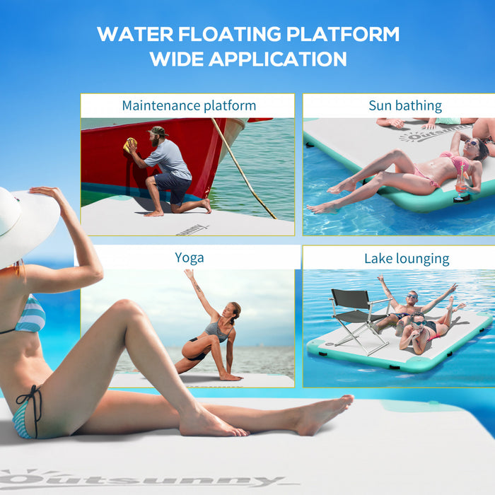 Outsunny Quai Flottant Gonflable a l'Eau, Ile a Plateforme Gonflable, blanc