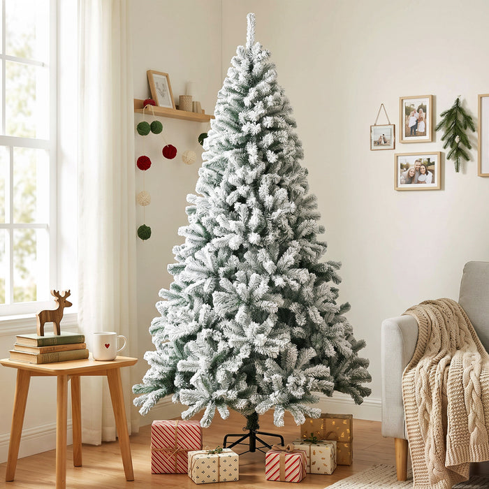 HOMCOM Sapin de Noel enneige 213 cm a charnieres, style sapin traditionnel