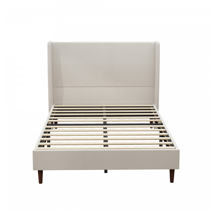 Cadre de lit Queen Harper rembourre avec tete de lit haute, en tissu chenille, beige