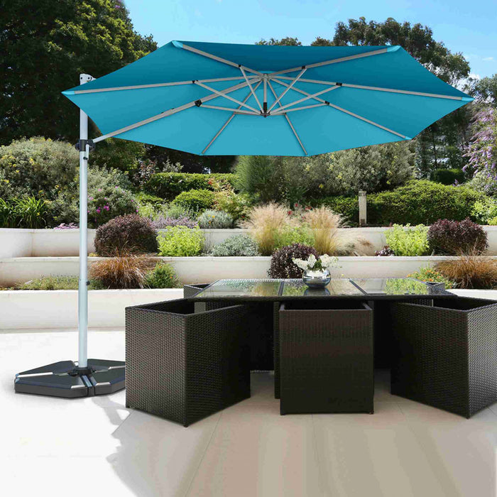 Costway Parasol deporte pour patio de 11 pieds, rotation a 360 degres, inclinaison en aluminium, turquoise