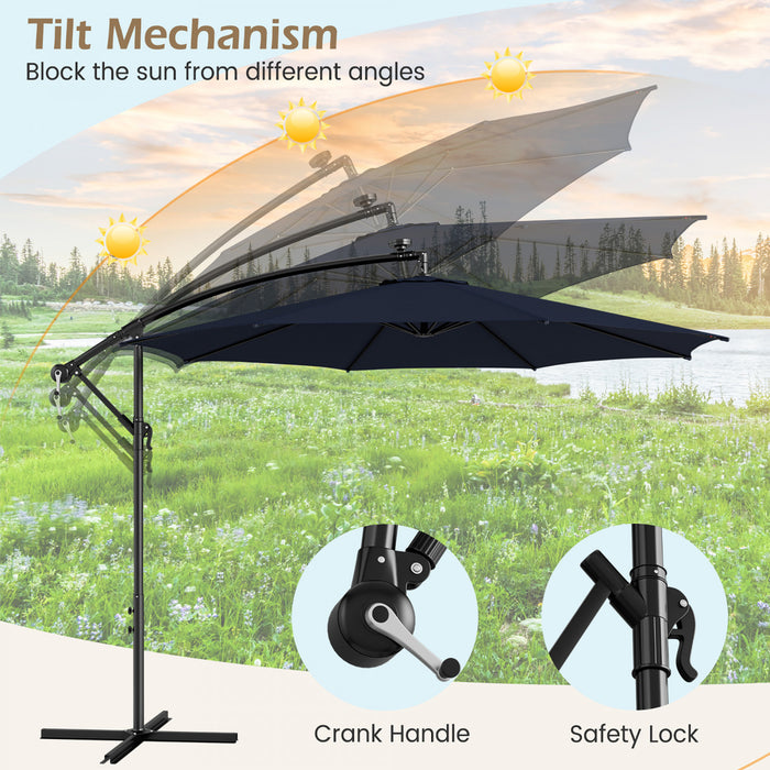 Costway Parasol deporte cantilever 10FT 112 LED solaire avec manivelle et inclinaison pour exterieur