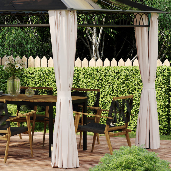Outsunny Gazebo A Toit Rigide A Double Toit 10' X 12' Avec Rideaux, Kaki