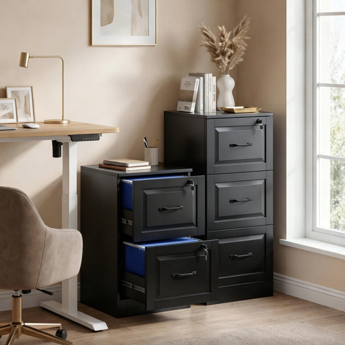 HOMCOM Meuble de Classement 3 Tiroirs avec Serrures, Classeur Vertical, Noir