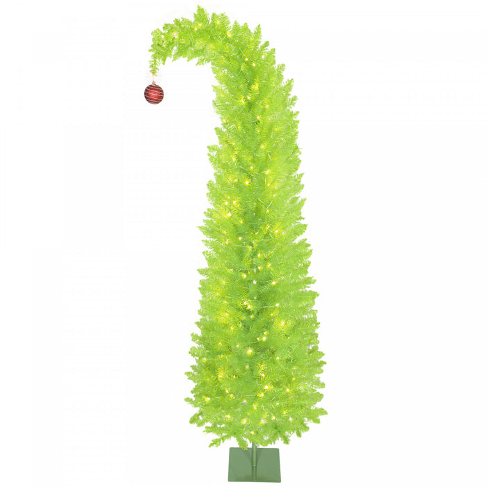 HOMCOM Sapin de Noel artificiel pre-eclaire 2,13 m a cime courbee, vert