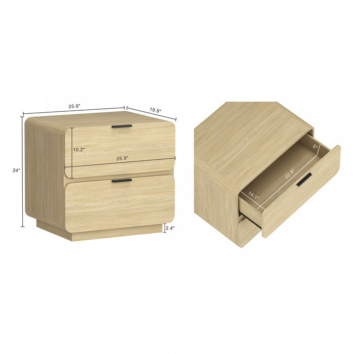 Commode contemporaine moderne 2 pieces Chrystie et table de chevet en bois naturel