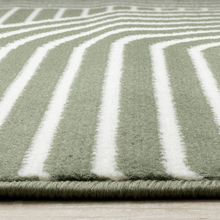 Tapis Florence vert et blanc a motifs geometriques modernes en arches, 6'7\" x 9'6\"