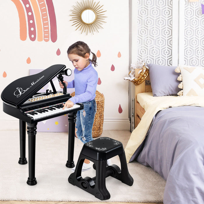Costway Jouet Clavier de Piano pour Enfants 31 Touches, Instrument de Musique pour Bout de Chou avec Tabouret et Microphone - Noir