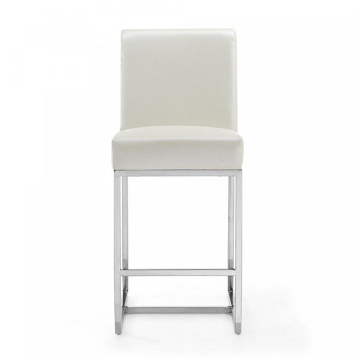 Tabouret de comptoir moderne en metal et tissu Element, blanc perle - Lot de 3