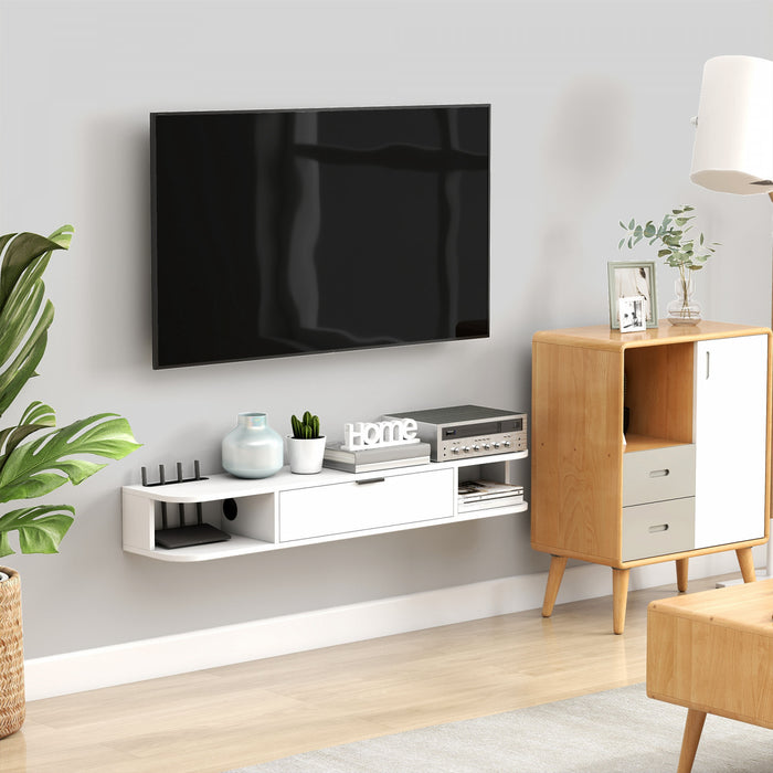 HOMCOM Meuble TV mural flottant 47\", blanc