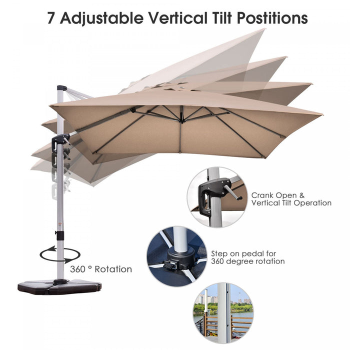 Costway Parasol deporte carre de 10 pieds pour patio, inclinaison a 360 degres, aluminium, beige