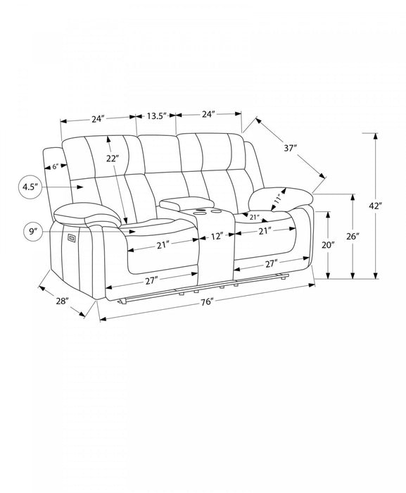 MONARCH SPECIALTIES CAUSEUSE REMBOURRE 2 PLACES INCLINABLE ELECTRIQUE, 76\"L, TISSU GRIS CLAIR, TRANSITIONNEL