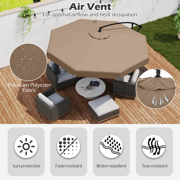 Costway Parasol suspendu deporte de 10 pieds, parasol cantilever de patio avec housse marron