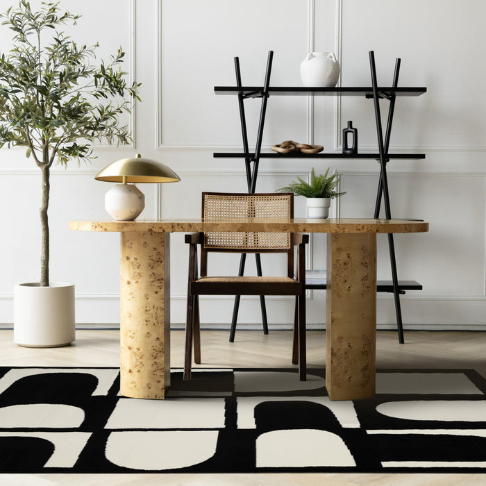 Motif geometrique dynamique noir et blanc Florence, 6'7\" x 9'6\"