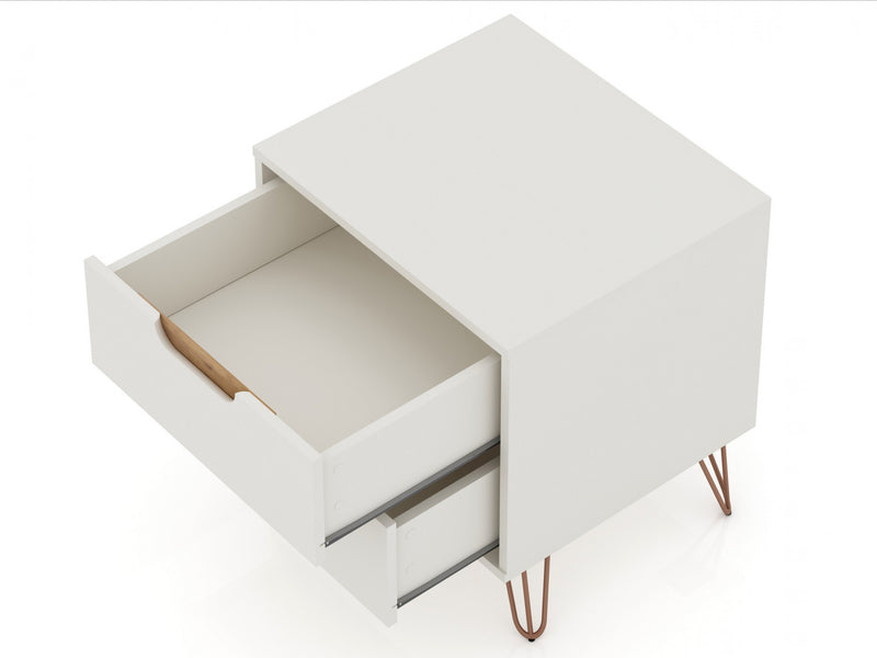 Table de nuit Rockefeller Mid-Century Modern 20\" en blanc casse (2 tiroirs) - Lot de 2