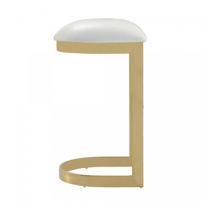 Tabouret de bar moderne en metal et tissu Aura, blanc - Lot de 3