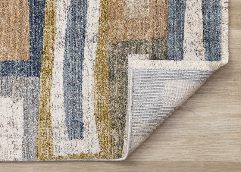 Carpette moderne et raffinée Macey grise, bleue et rouge- 7 pi 10 po x 10 pi 2 po