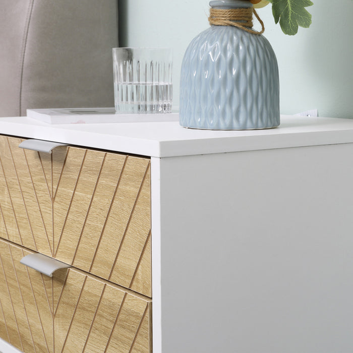 HOMCOM Table de nuit 2 tiroirs et cadre en acier, table d'appoint, blanc