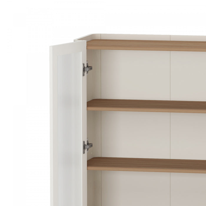 Buffet et bibliotheque modernes Abbey 2 pieces en erable et blanc casse