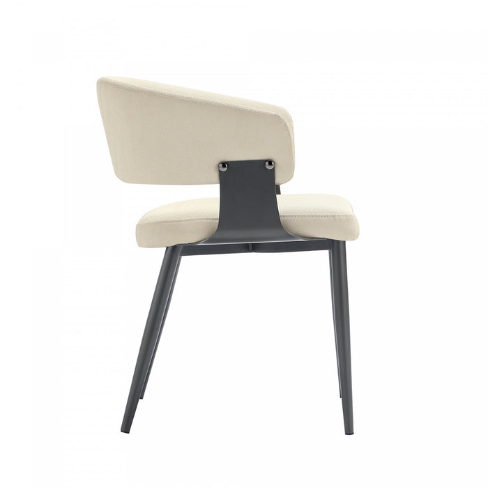 Chaise de salle a manger moderne Luce en cuir vegetalien texture et metal, sable - Lot de 4