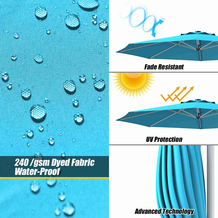 Costway Parasol deporte pour patio de 11 pieds, rotation a 360 degres, inclinaison en aluminium, turquoise