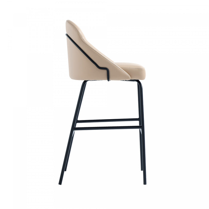 Tabouret de bar moderne en metal et tissu Gracie, coloris beige et noir - Lot de 3
