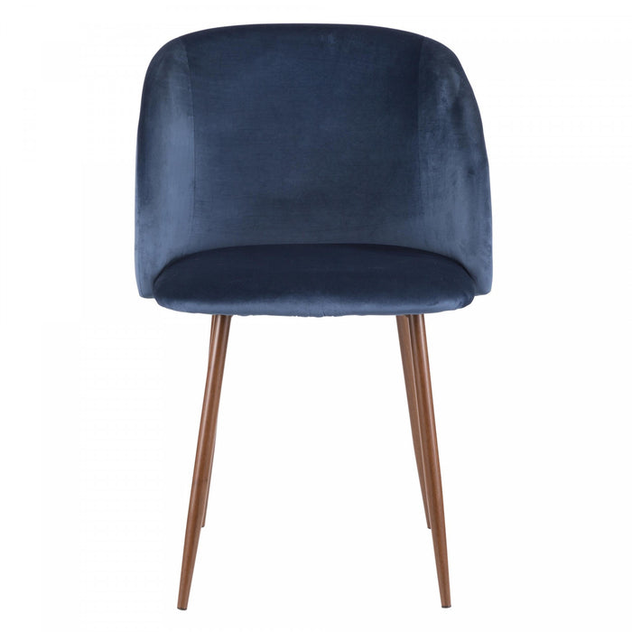 Chaise de salle à manger contemporaine Fran en velours bleu - ensemble de 2