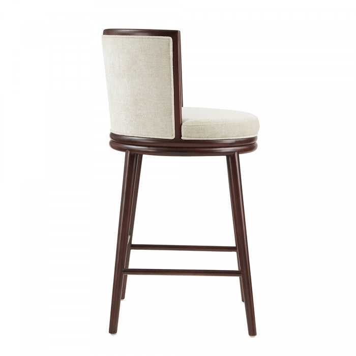 Tabouret de bar moderne en bois et tissu creme Evalyn - Lot de 3