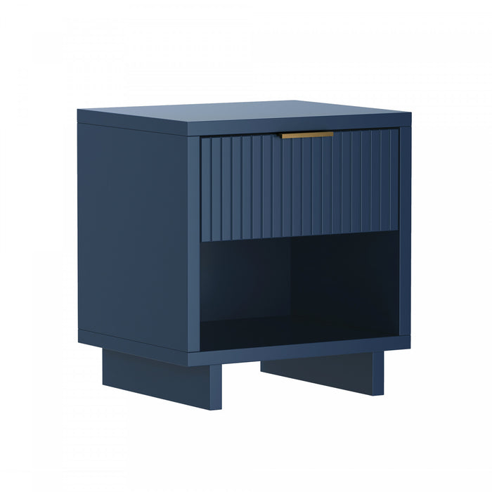 Table de nuit contemporaine Elara 18\" en bois massif bleu minuit (1 tiroir)