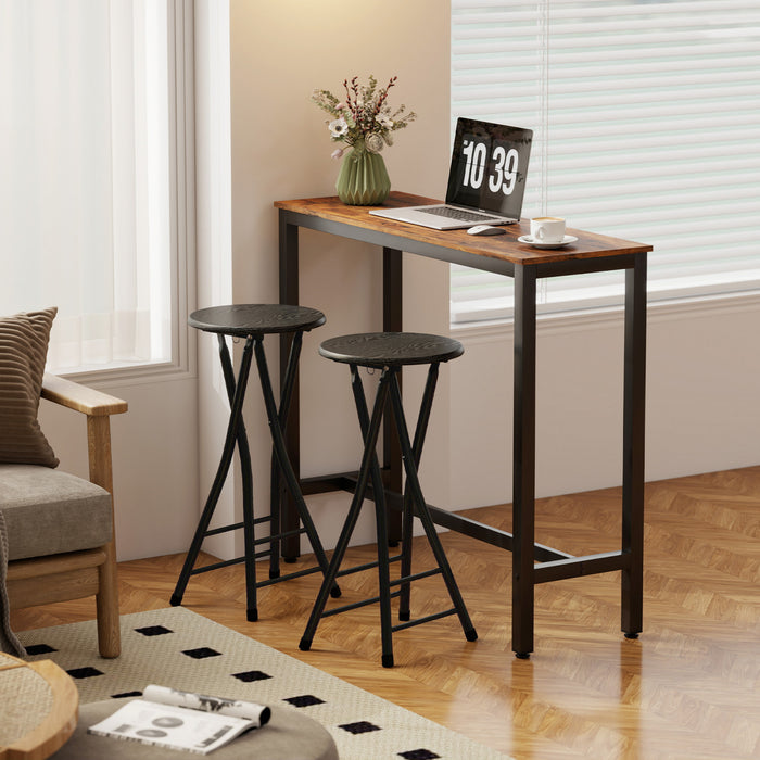 HOMCOM 24\" Bar Stools Set of 2, Folding Bar Chairs with Footrest, Black