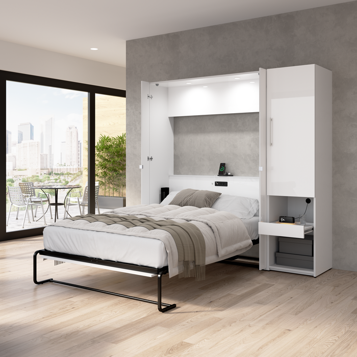 Lit double escamotable Avalon de Bestar de 81 po (L) avec armoire de rangement et tablette coulissante