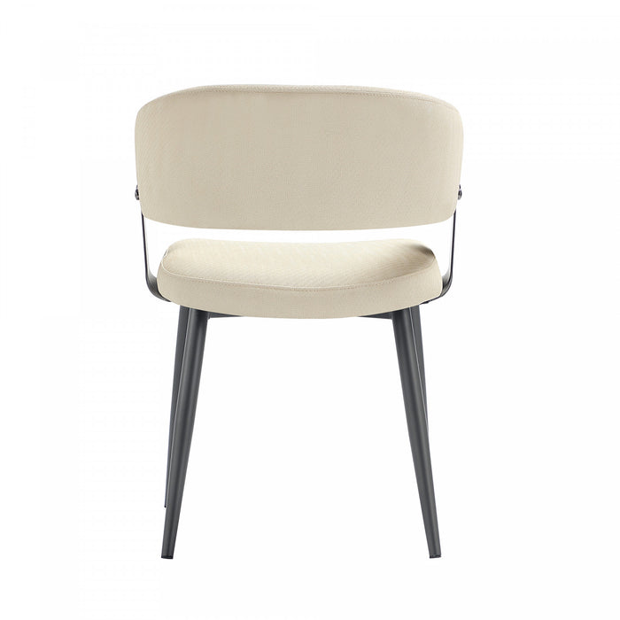 Chaise de salle a manger moderne Luce en cuir vegetalien texture et metal, sable - Lot de 4