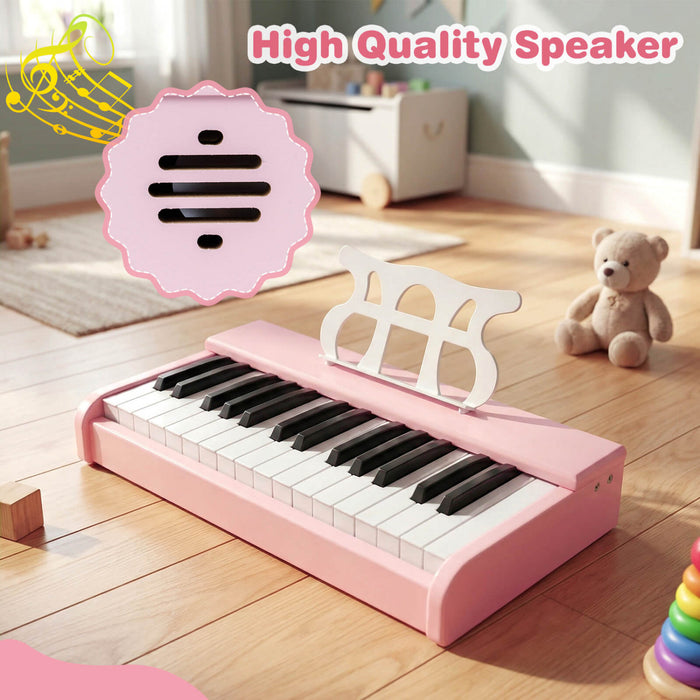 Costway Clavier de Piano pour Enfants 30 Touches avec Pupitre Amovible et Fonction Demarrage a Une Touche - Rose